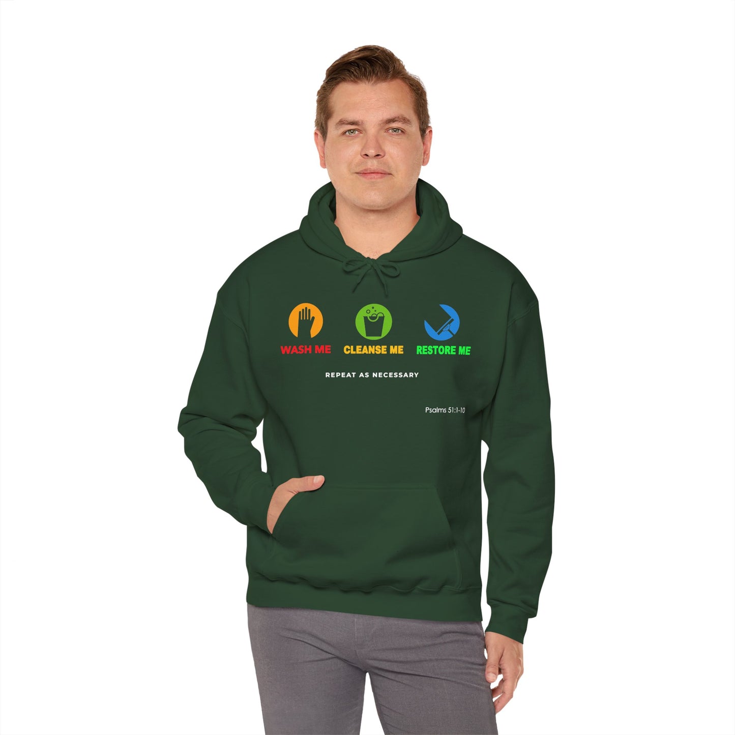 "Wash, Cleanse, Restore" Inspirational Faith-Based Hoodie