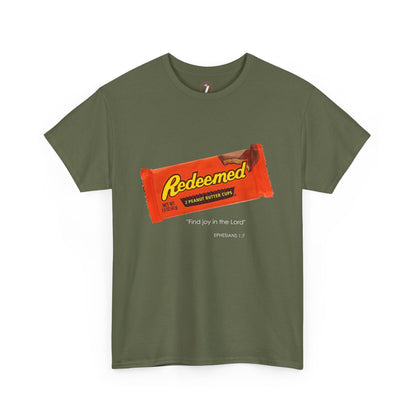 Redeemed Heavy Cotton Tee - Inspirational Faith Shirt with Peanut Butter Motif