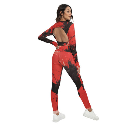 Signature Series red/black All-Over Print Women's Sport Set With Backless Top And Leggings