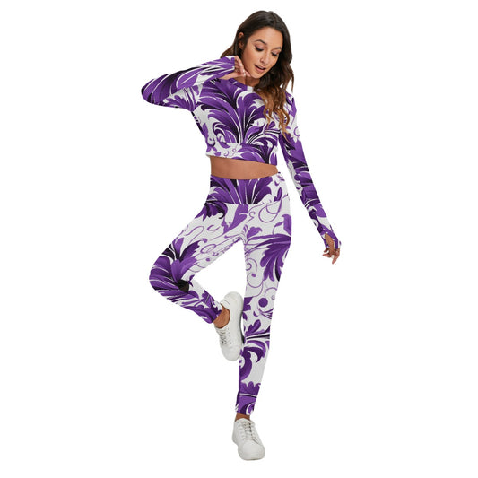 Signature Series Purple floral All-Over Print Women's Sport Set With Backless Top And Leggings