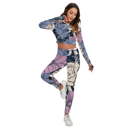 Signature Series Floral All-Over Print Women's Sport Set With Backless Top And Leggings