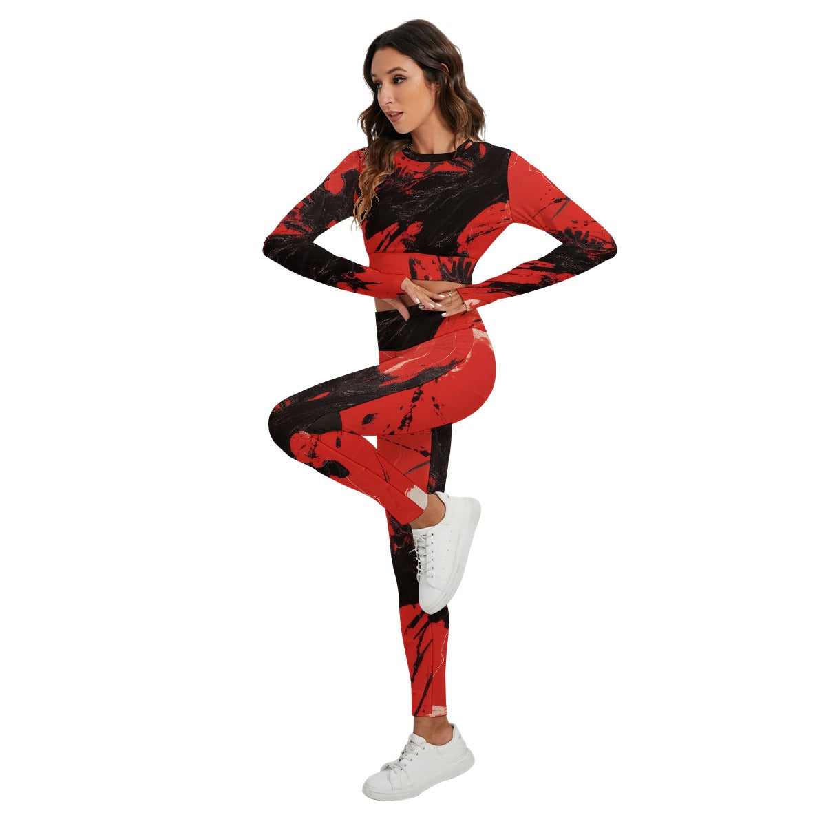 Signature Series red/black All-Over Print Women's Sport Set With Backless Top And Leggings