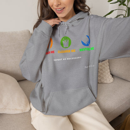 "Wash, Cleanse, Restore" Inspirational Faith-Based Hoodie