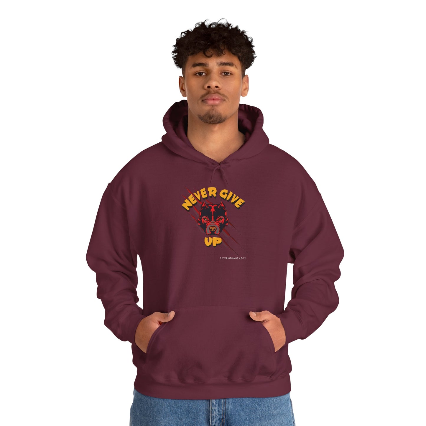 "Never Give Up" Hoodie Men's Motivational Graphic Hooded Sweatshirt