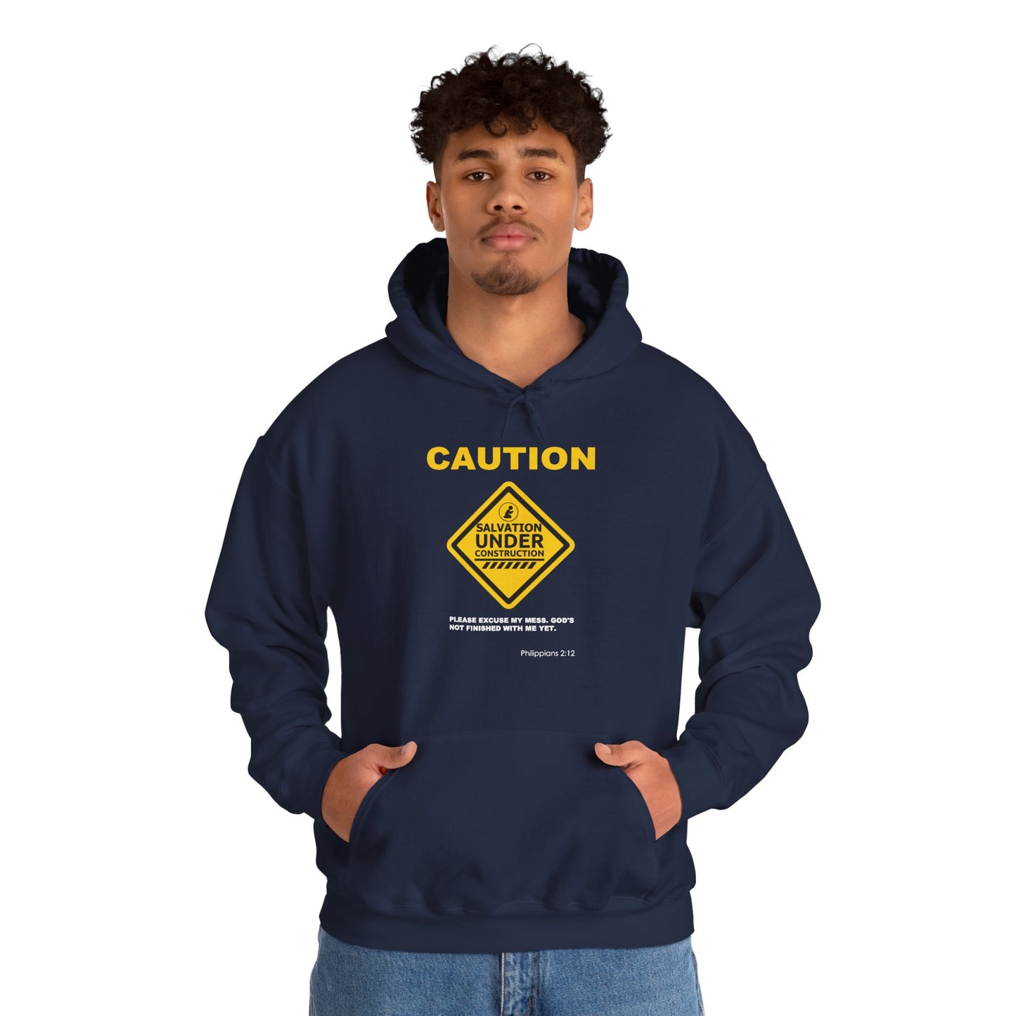 "Caution Salvation Under Construction" Graphic Pullover Hoodie