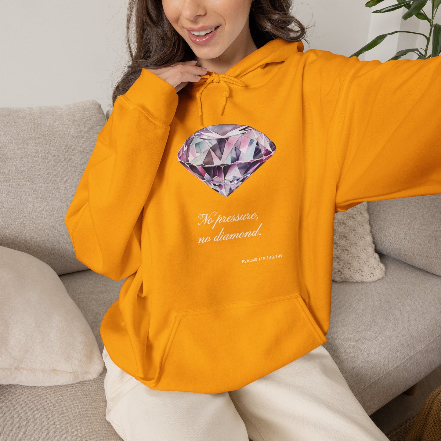 "No pressure, no Diamond" Inspirational Graphic Pullover Hoodie