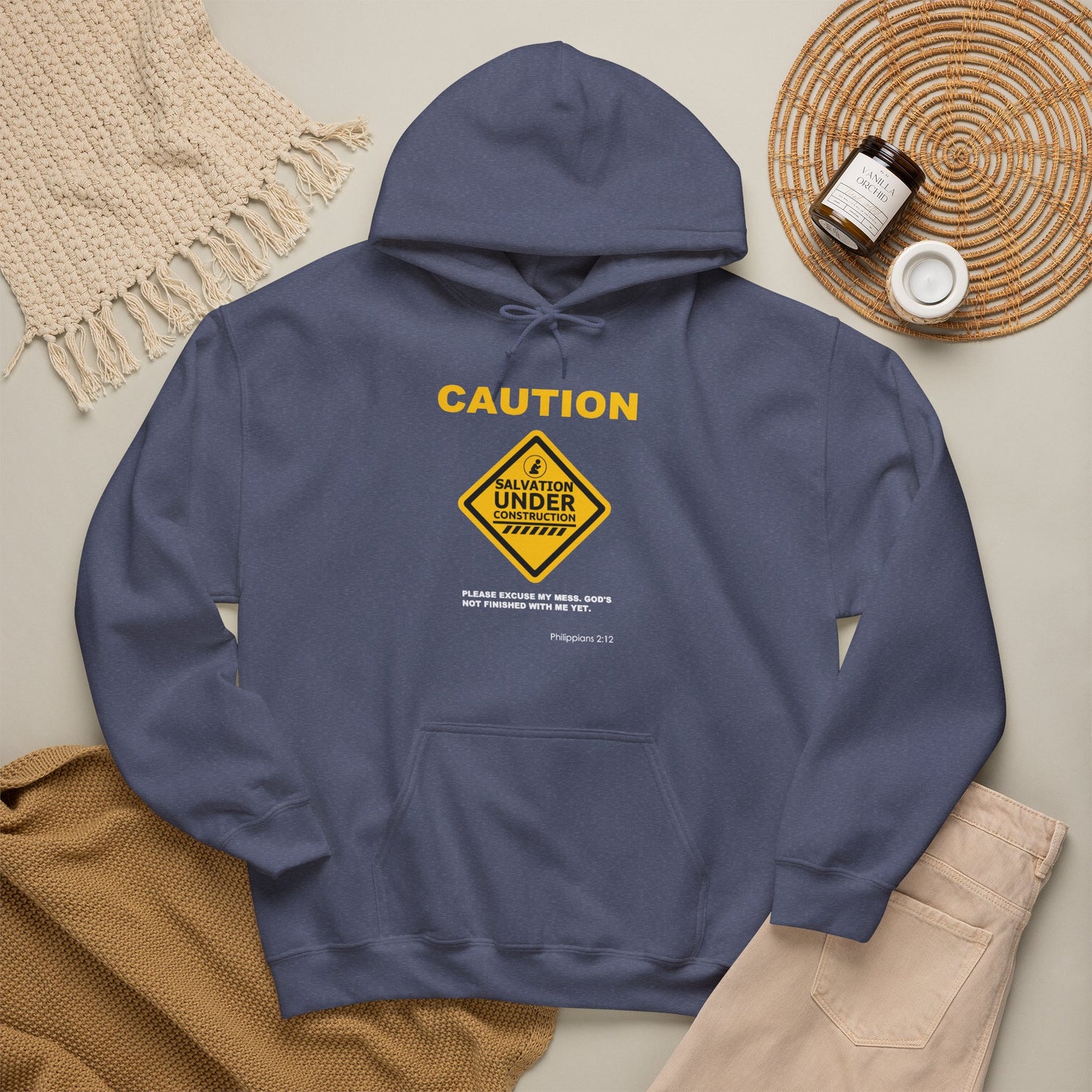 "Caution Salvation Under Construction" Graphic Pullover Hoodie