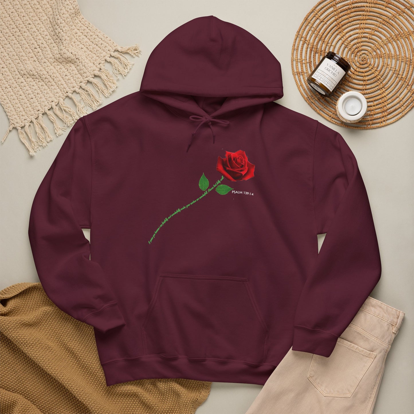 "Fearfully and Wonderfully Made" Rose Graphic Pullover Hoodie