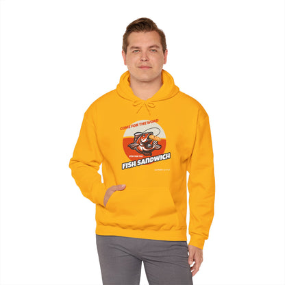 "Come for the Word, Stay for the Fish Sandwich" Graphic Hooded Sweatshirt