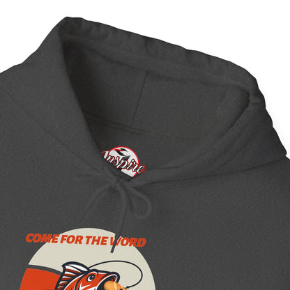 "Come for the Word, Stay for the Fish Sandwich" Graphic Hooded Sweatshirt