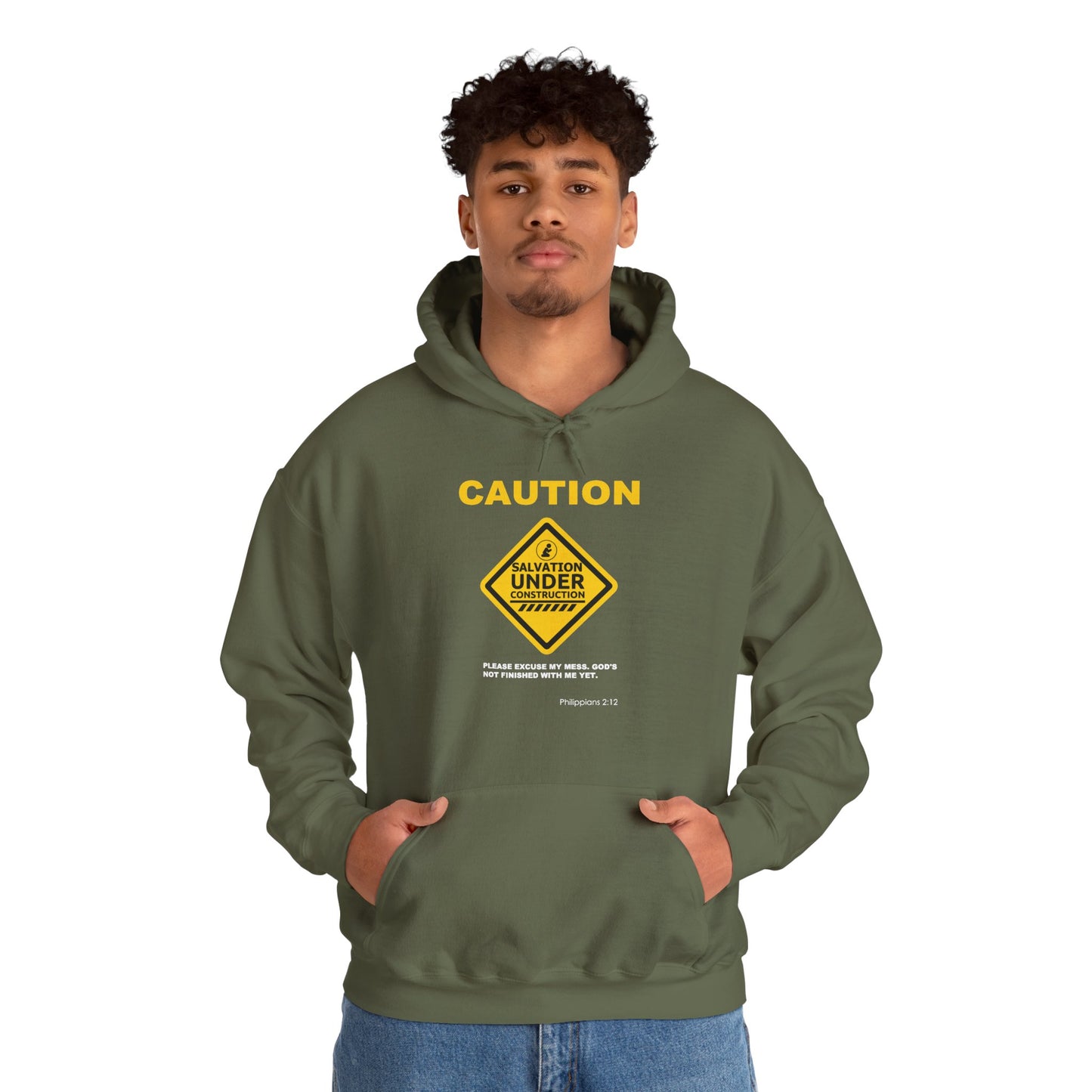 "Caution Salvation Under Construction" Graphic Pullover Hoodie
