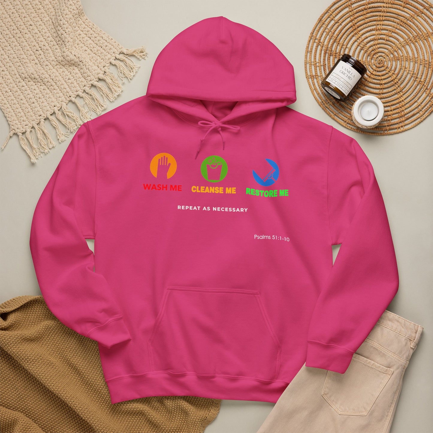"Wash, Cleanse, Restore" Inspirational Faith-Based Hoodie