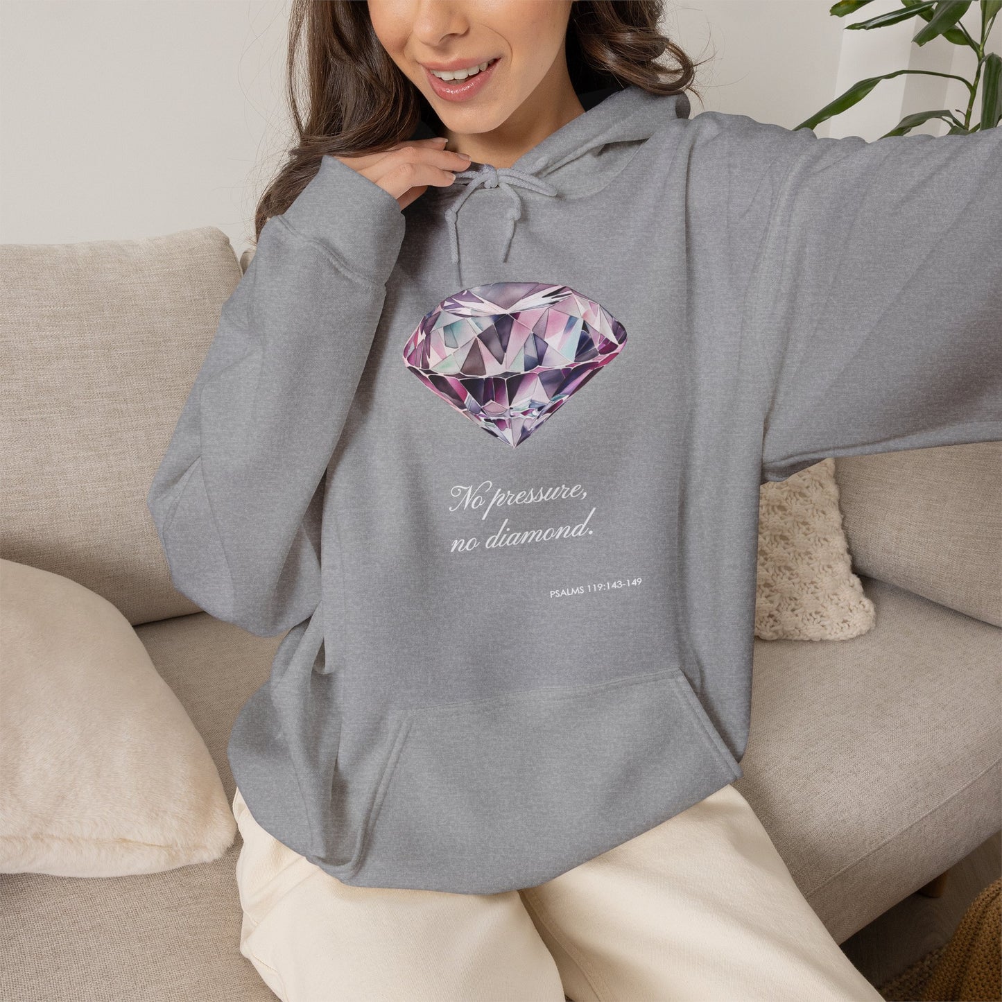 "No pressure, no Diamond" Inspirational Graphic Pullover Hoodie