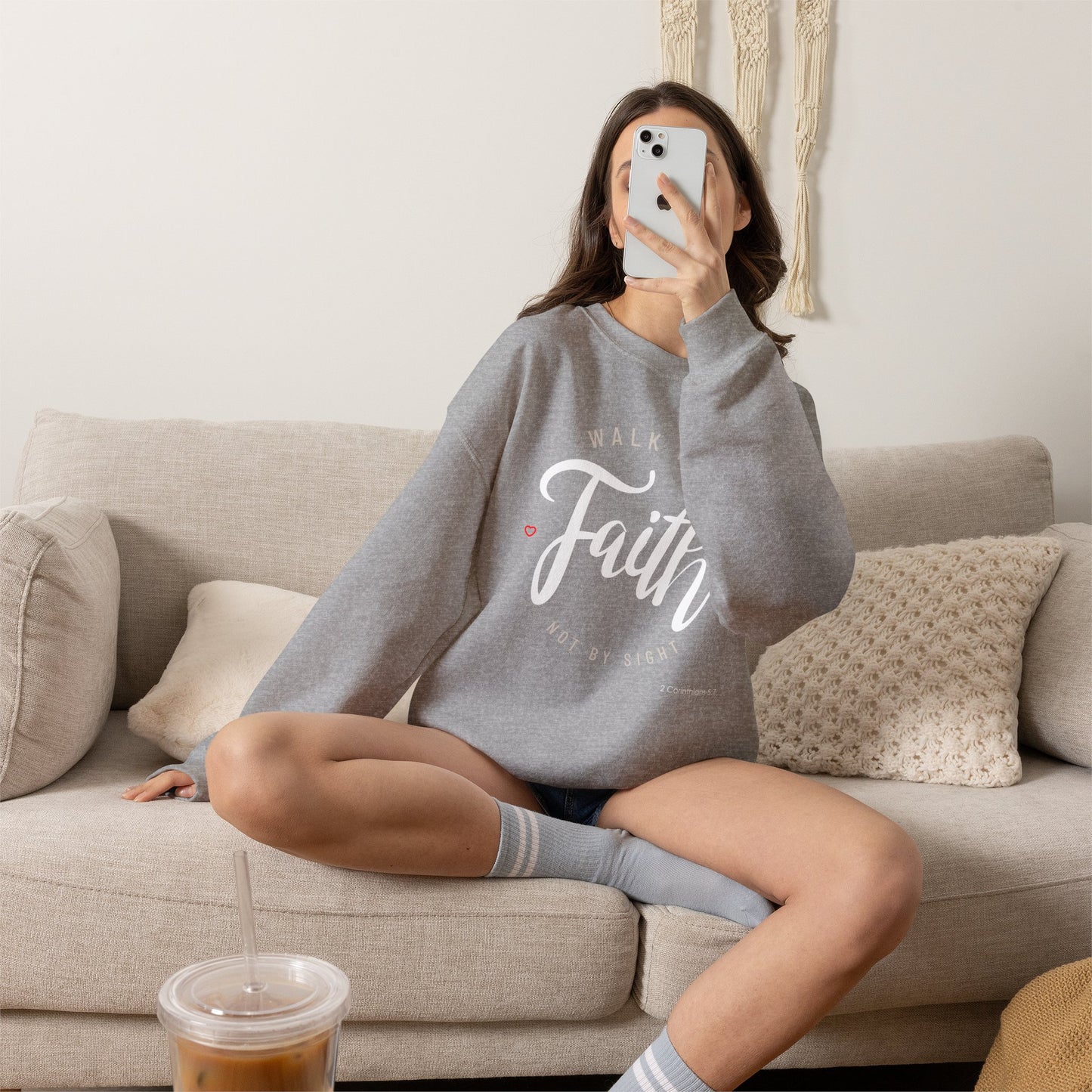 "Walk by Faith, Not by Sight" Motivational Pullover Crewneck Sweatshirt