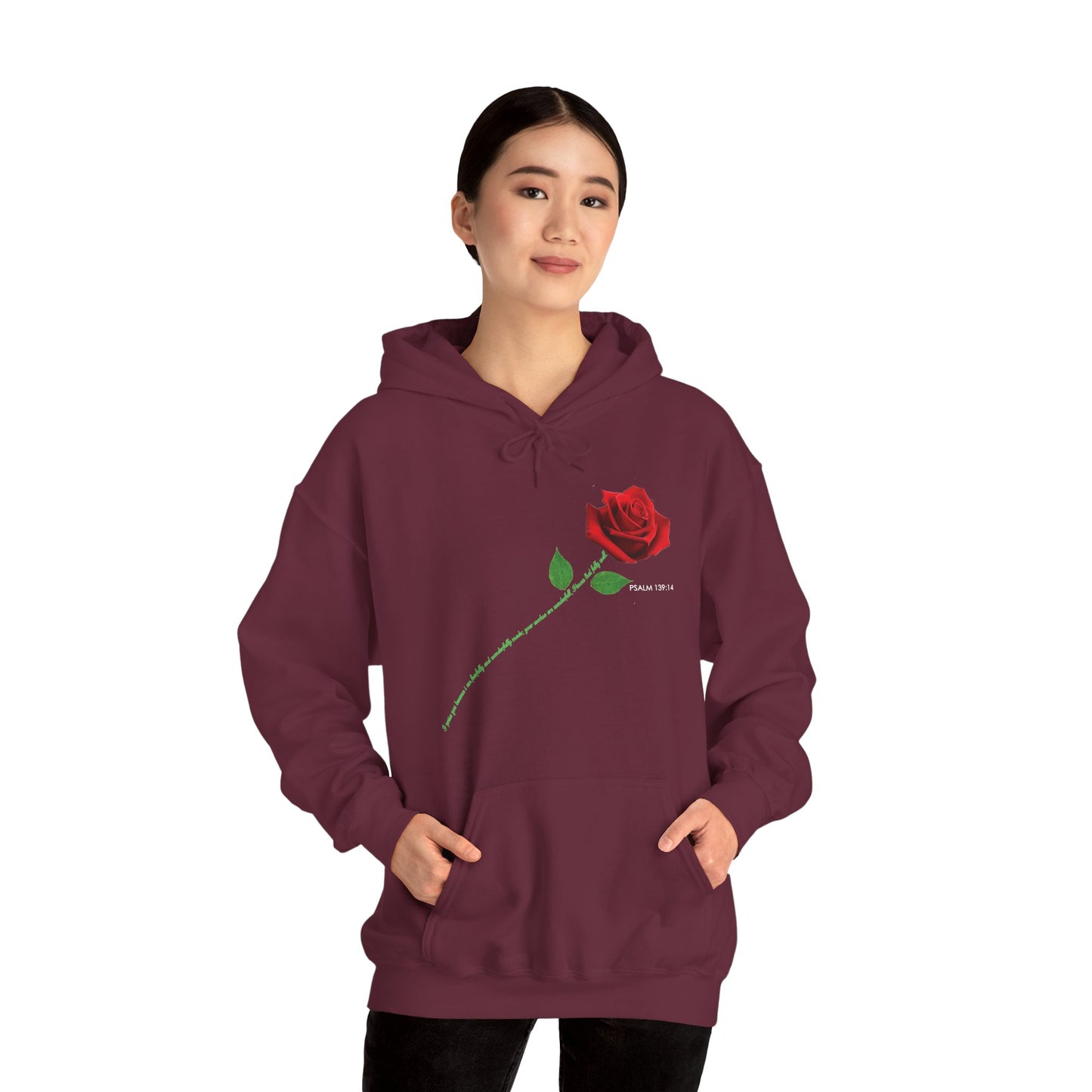 "Fearfully and Wonderfully Made" Rose Graphic Pullover Hoodie