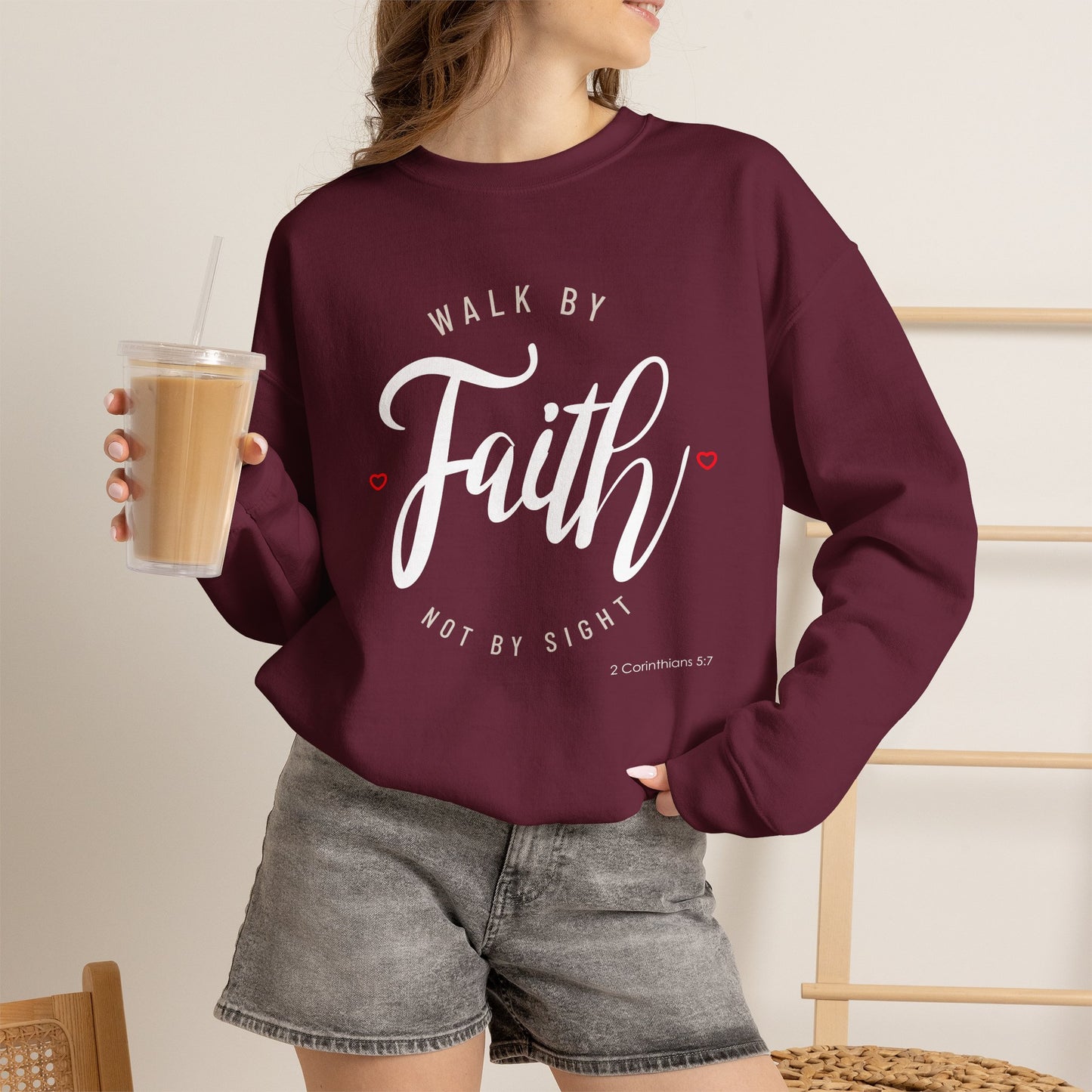 "Walk by Faith, Not by Sight" Motivational Pullover Crewneck Sweatshirt