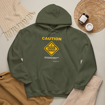 "Caution Salvation Under Construction" Graphic Pullover Hoodie