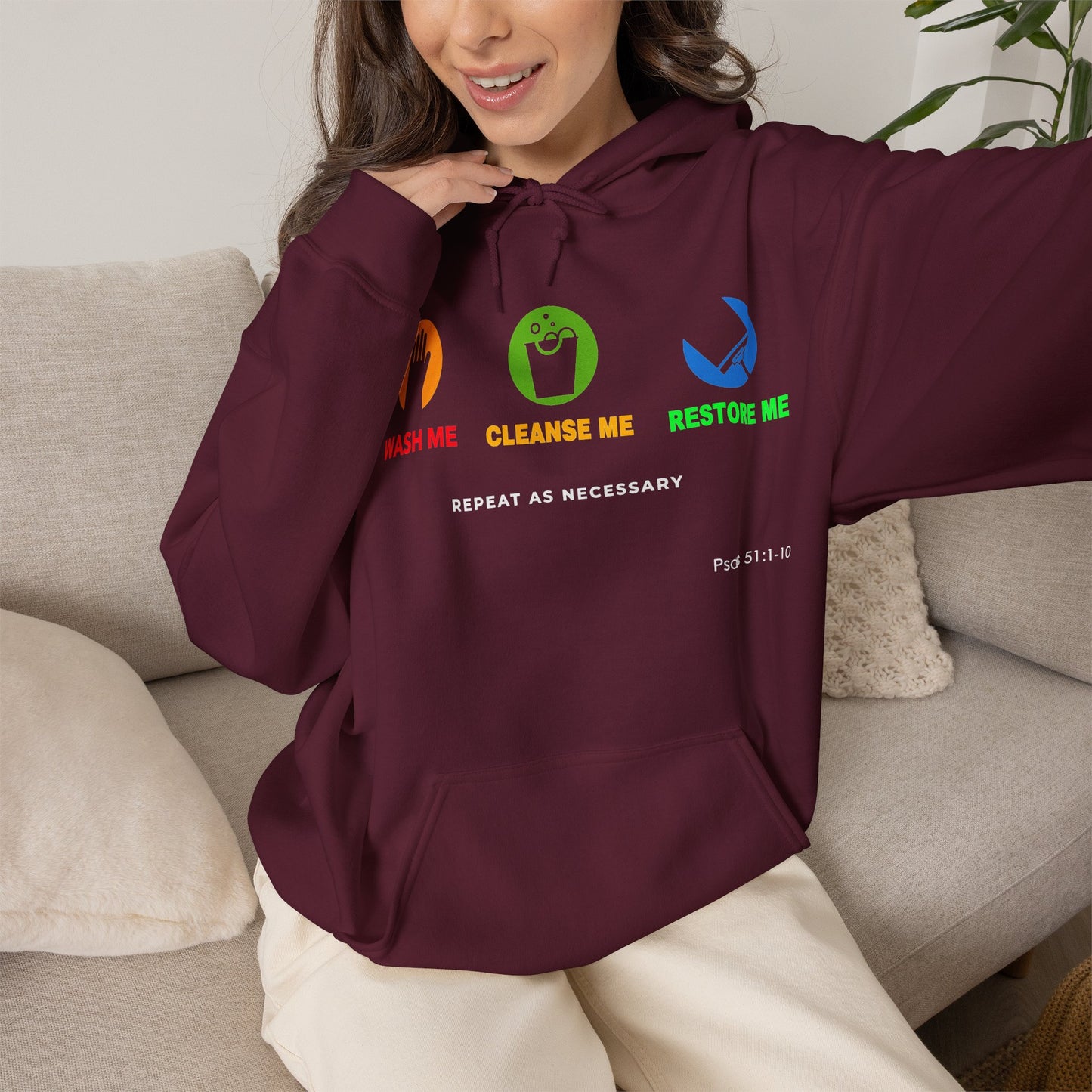 "Wash, Cleanse, Restore" Inspirational Faith-Based Hoodie
