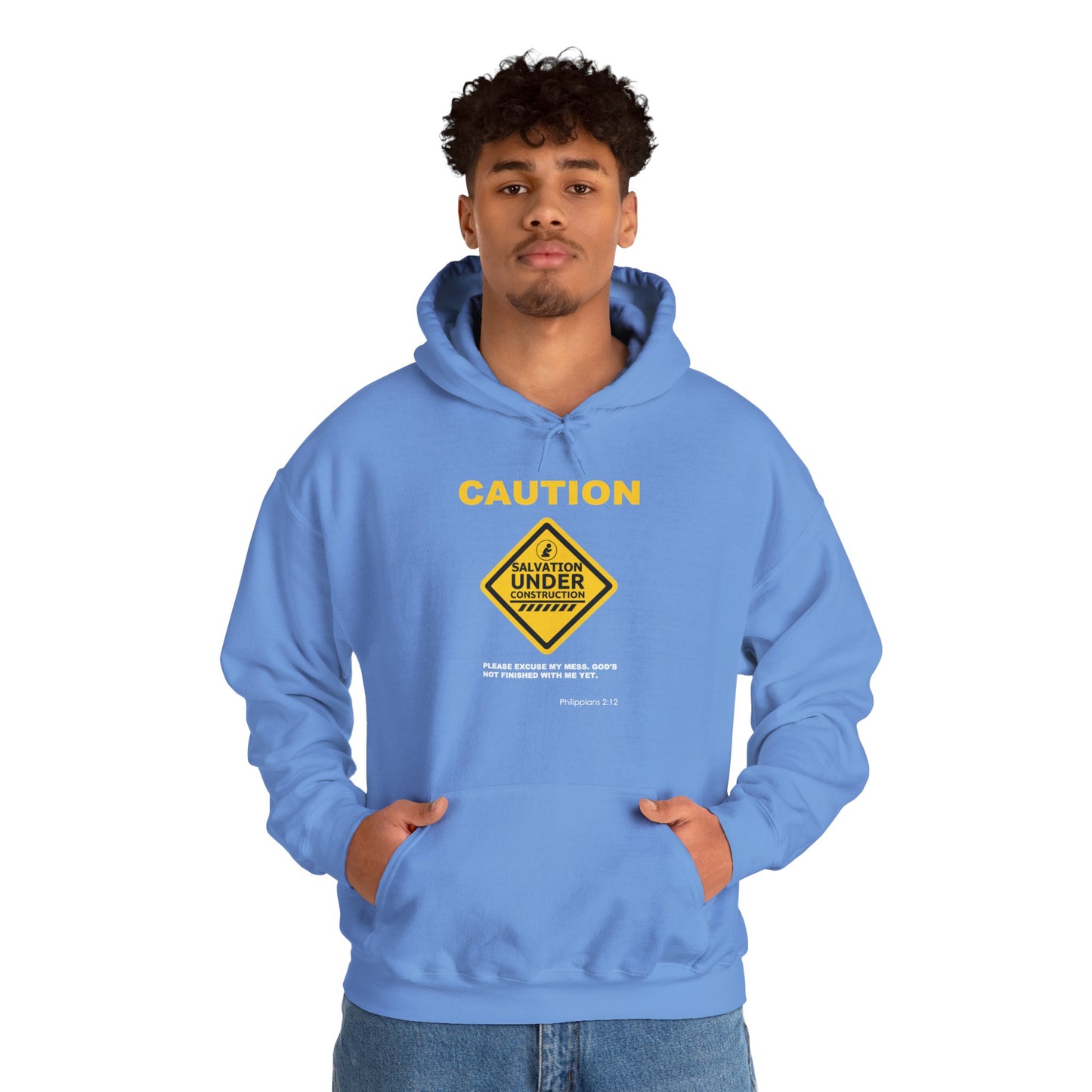 "Caution Salvation Under Construction" Graphic Pullover Hoodie
