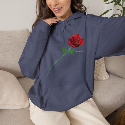 "Fearfully and Wonderfully Made" Rose Graphic Pullover Hoodie