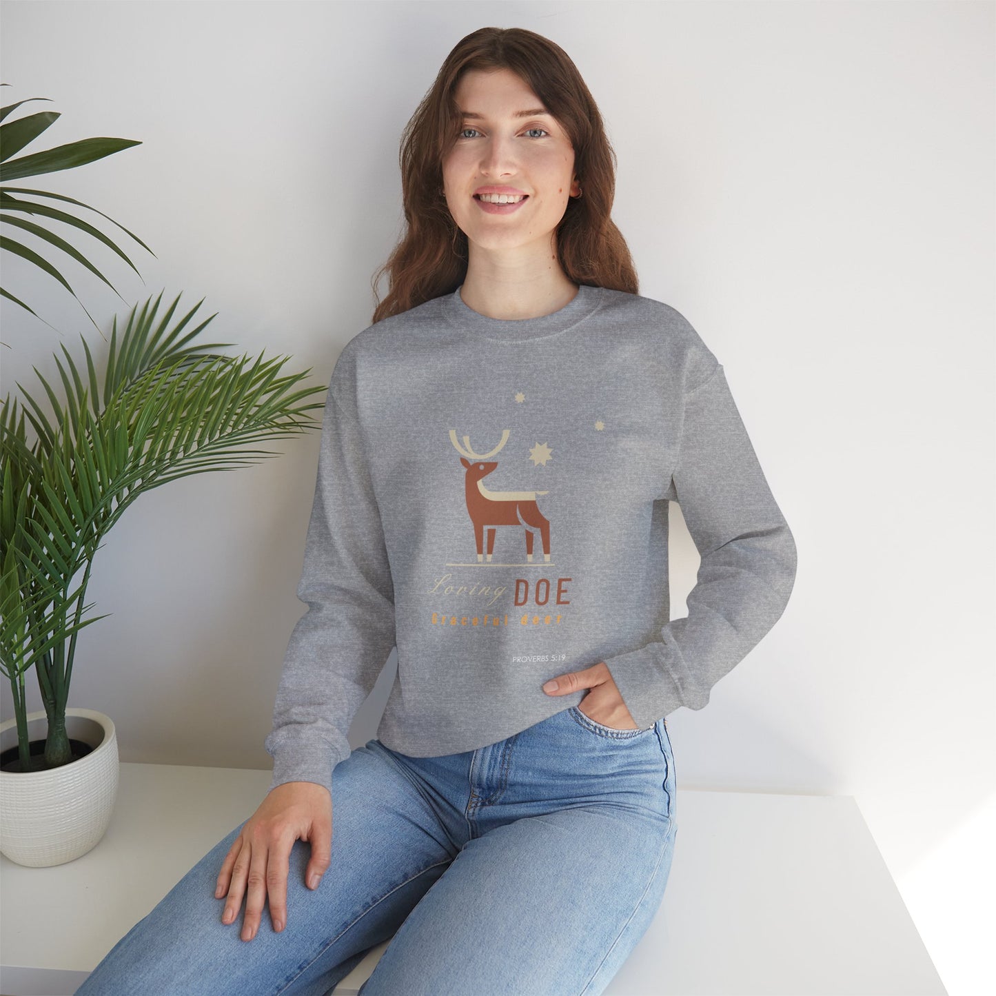 "Loving Doe Graceful Deer" Women's Inspirational Crewneck Sweatshirt