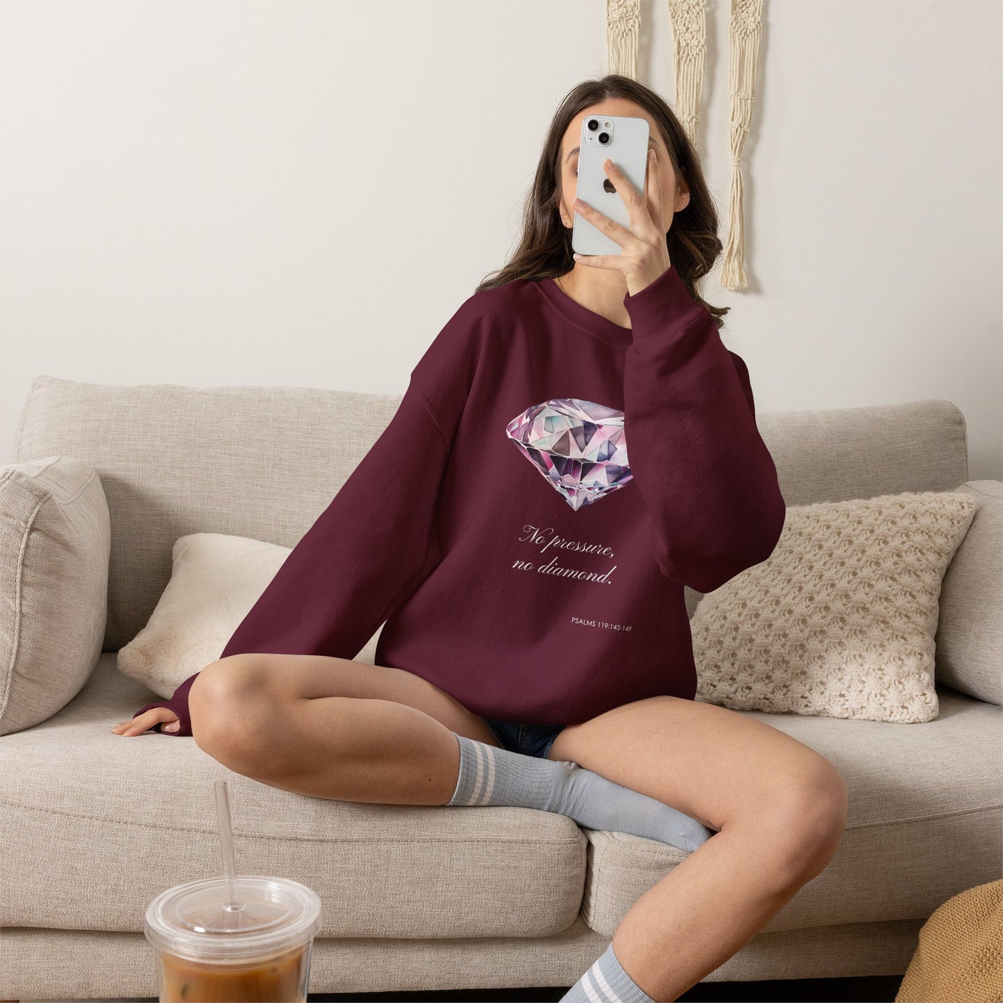 "No Pressure, No Diamond" Inspirational Crewneck Sweatshirt