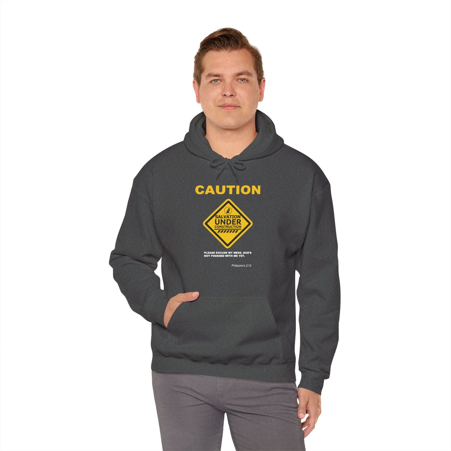 "Caution Salvation Under Construction" Graphic Pullover Hoodie