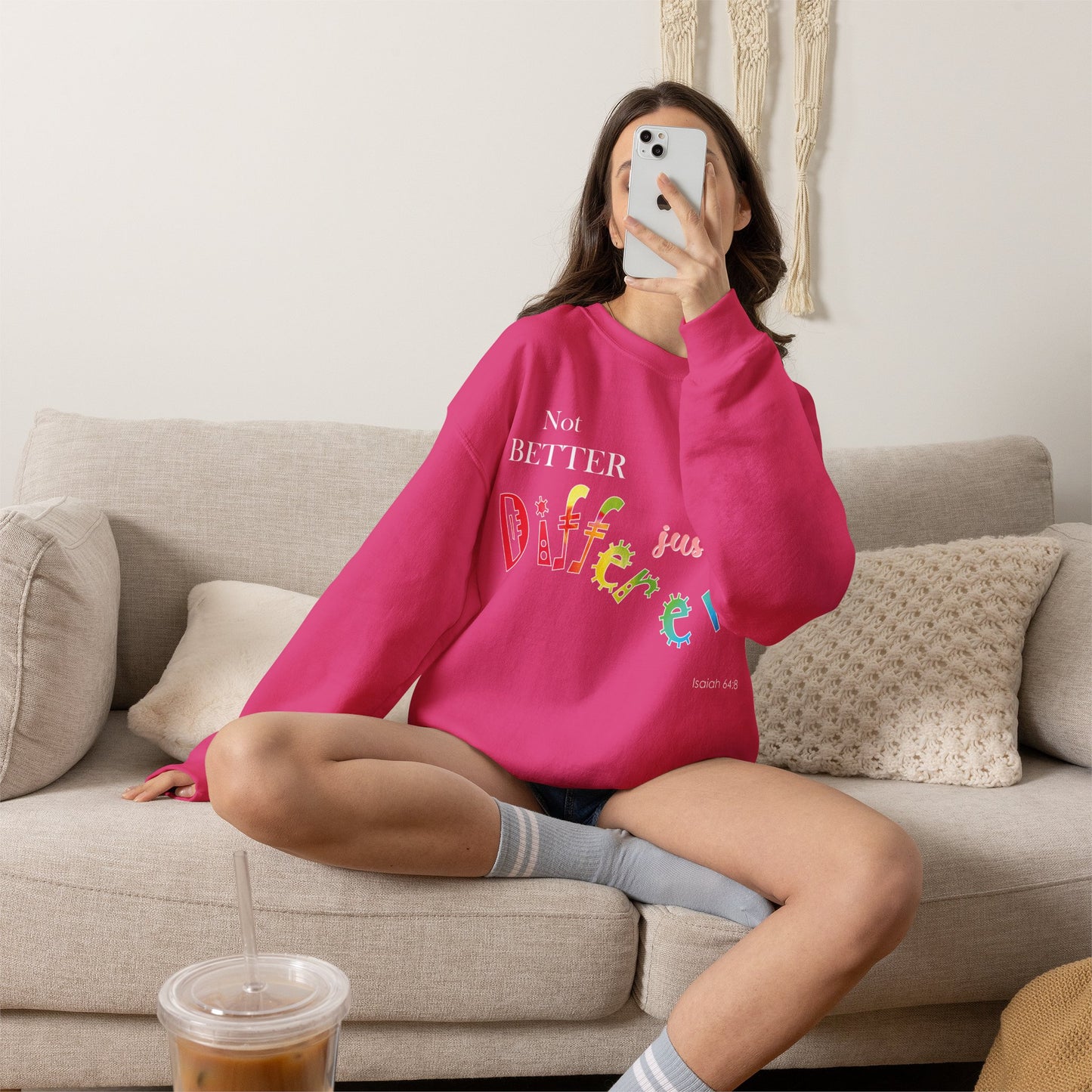 "Not Better, Just Different" Colorful Affirmative Crewneck Sweatshirt