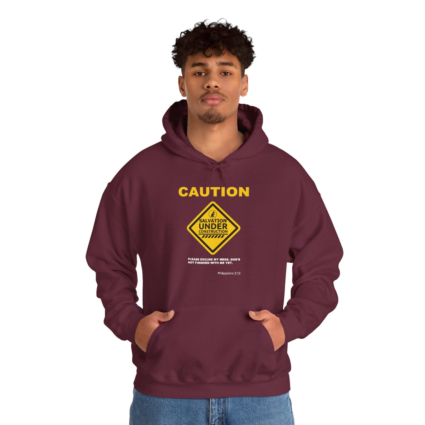 "Caution Salvation Under Construction" Graphic Pullover Hoodie