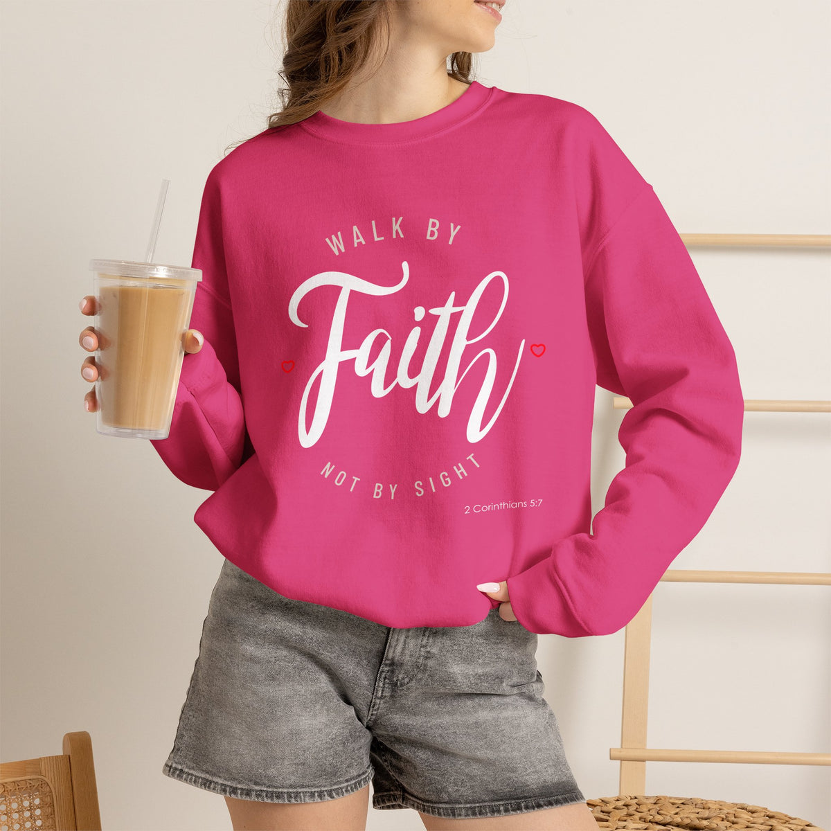 "Walk by Faith, Not by Sight" Motivational Pullover Crewneck Sweatshirt