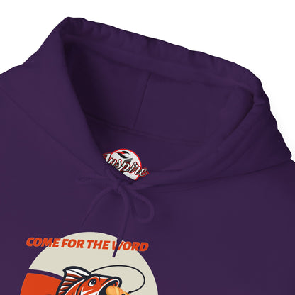 "Come for the Word, Stay for the Fish Sandwich" Graphic Hooded Sweatshirt
