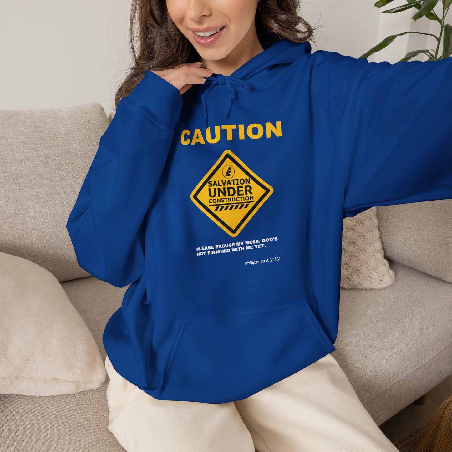"Caution Salvation Under Construction" Graphic Pullover Hoodie