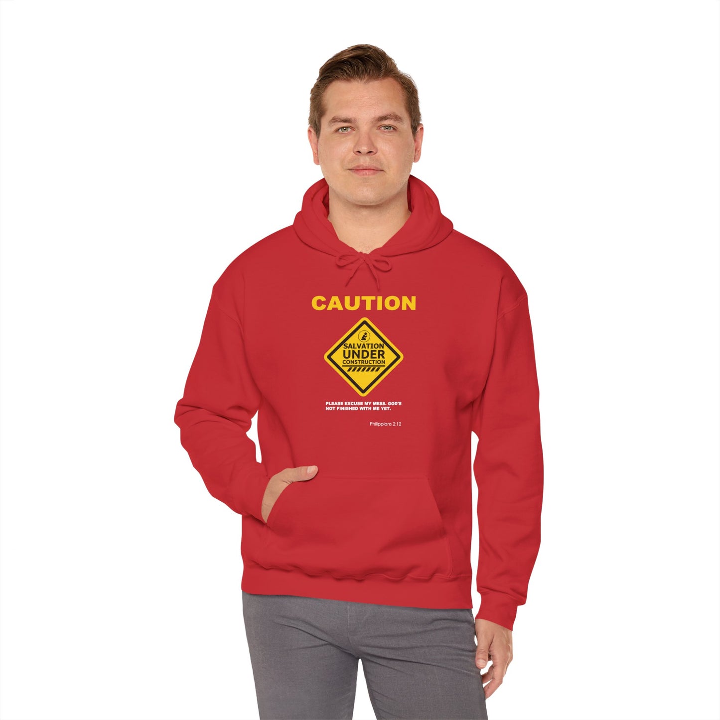 "Caution Salvation Under Construction" Graphic Pullover Hoodie