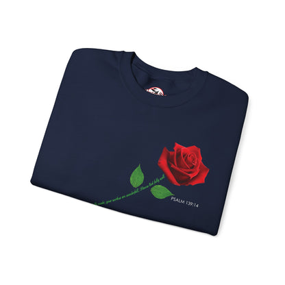 "Fearfully and Wonderfully Made" Rose Crewneck Sweatshirt