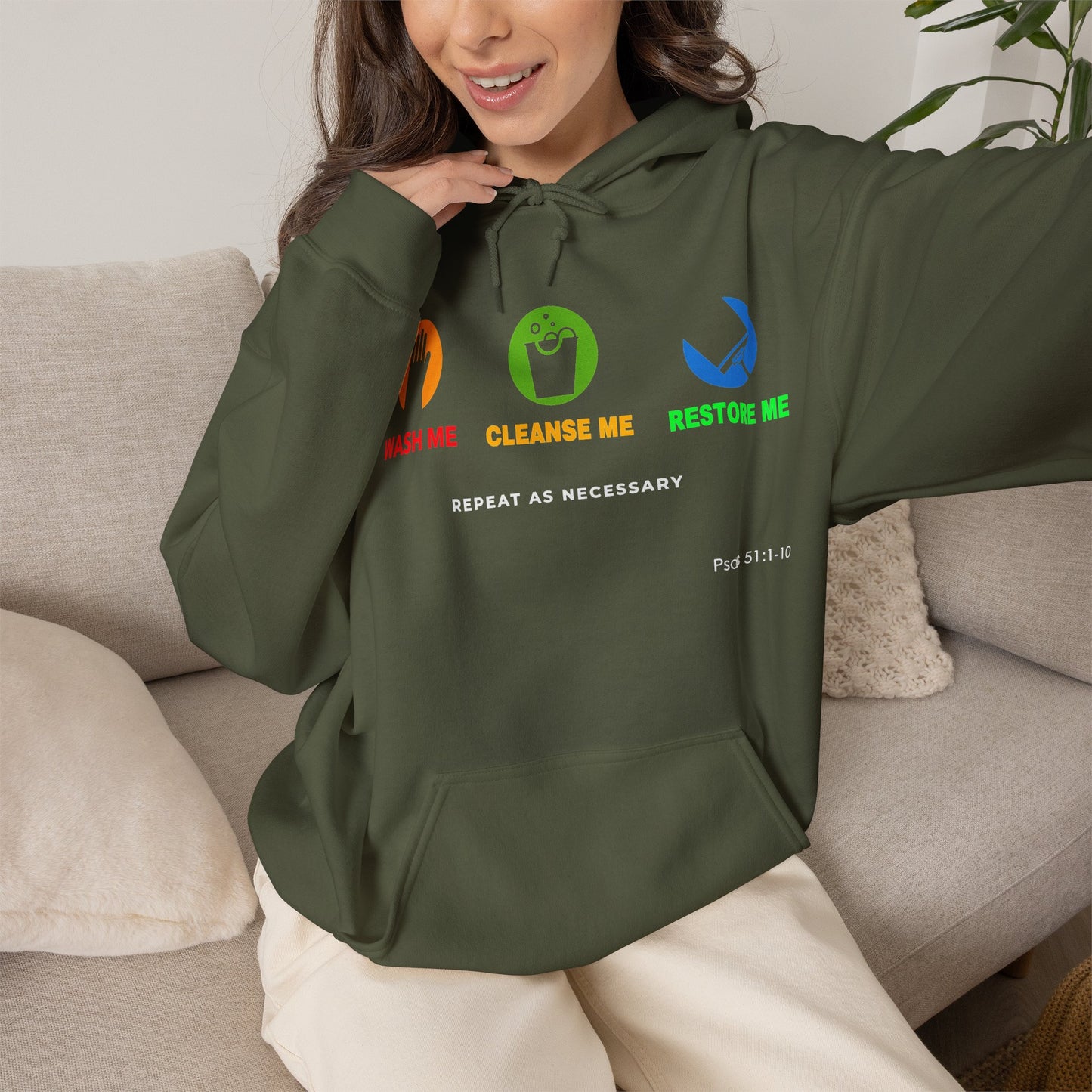 "Wash, Cleanse, Restore" Inspirational Faith-Based Hoodie