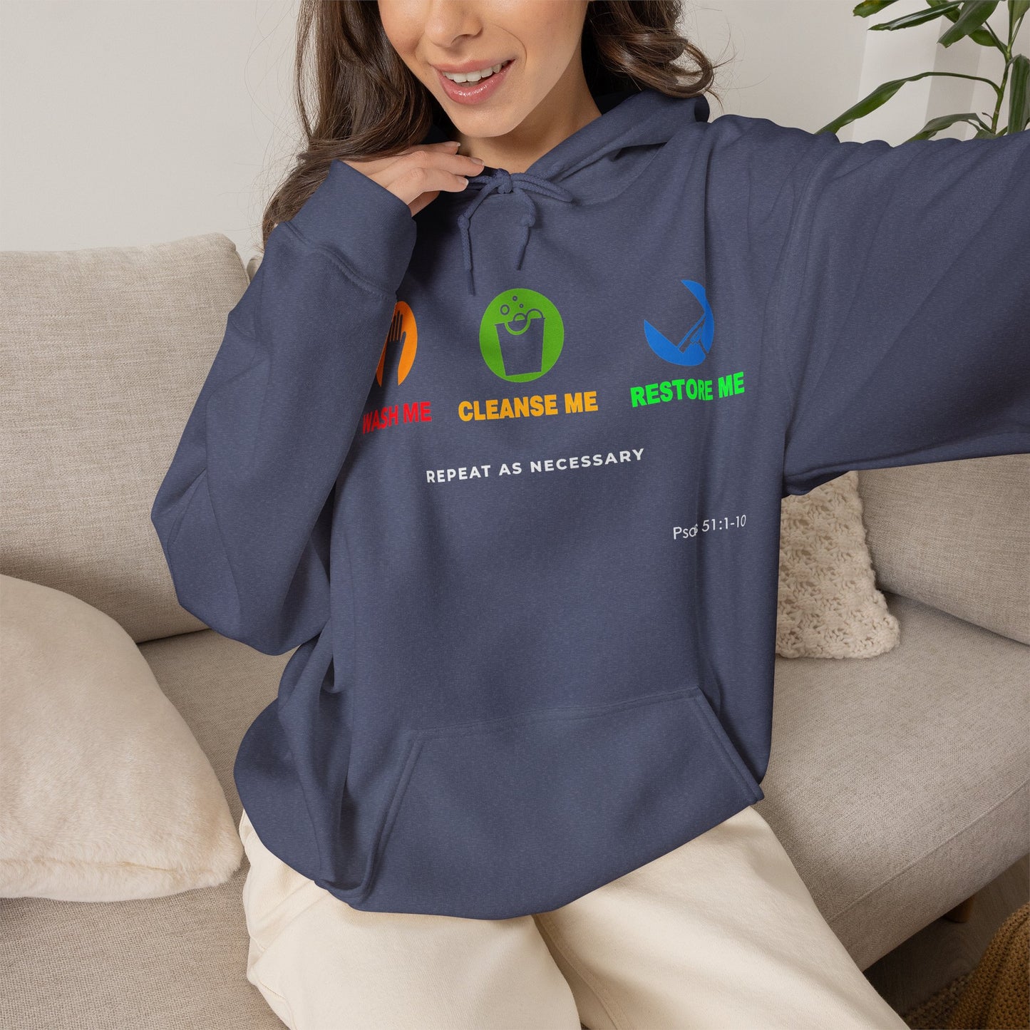 "Wash, Cleanse, Restore" Inspirational Faith-Based Hoodie