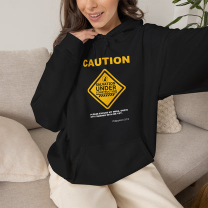 "Caution Salvation Under Construction" Graphic Pullover Hoodie