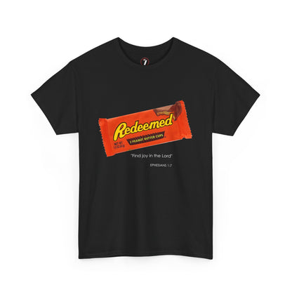 Redeemed Heavy Cotton Tee - Inspirational Faith Shirt with Peanut Butter Motif