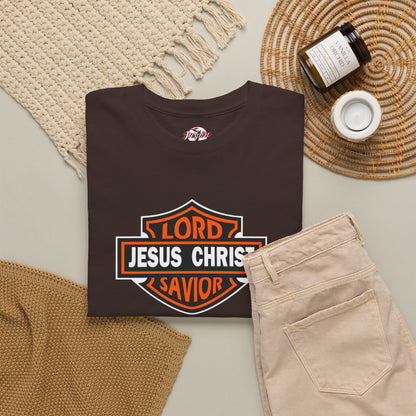 Jesus Christ Savior T‑Shirt — Lord Savior Motorcycle Shield Design