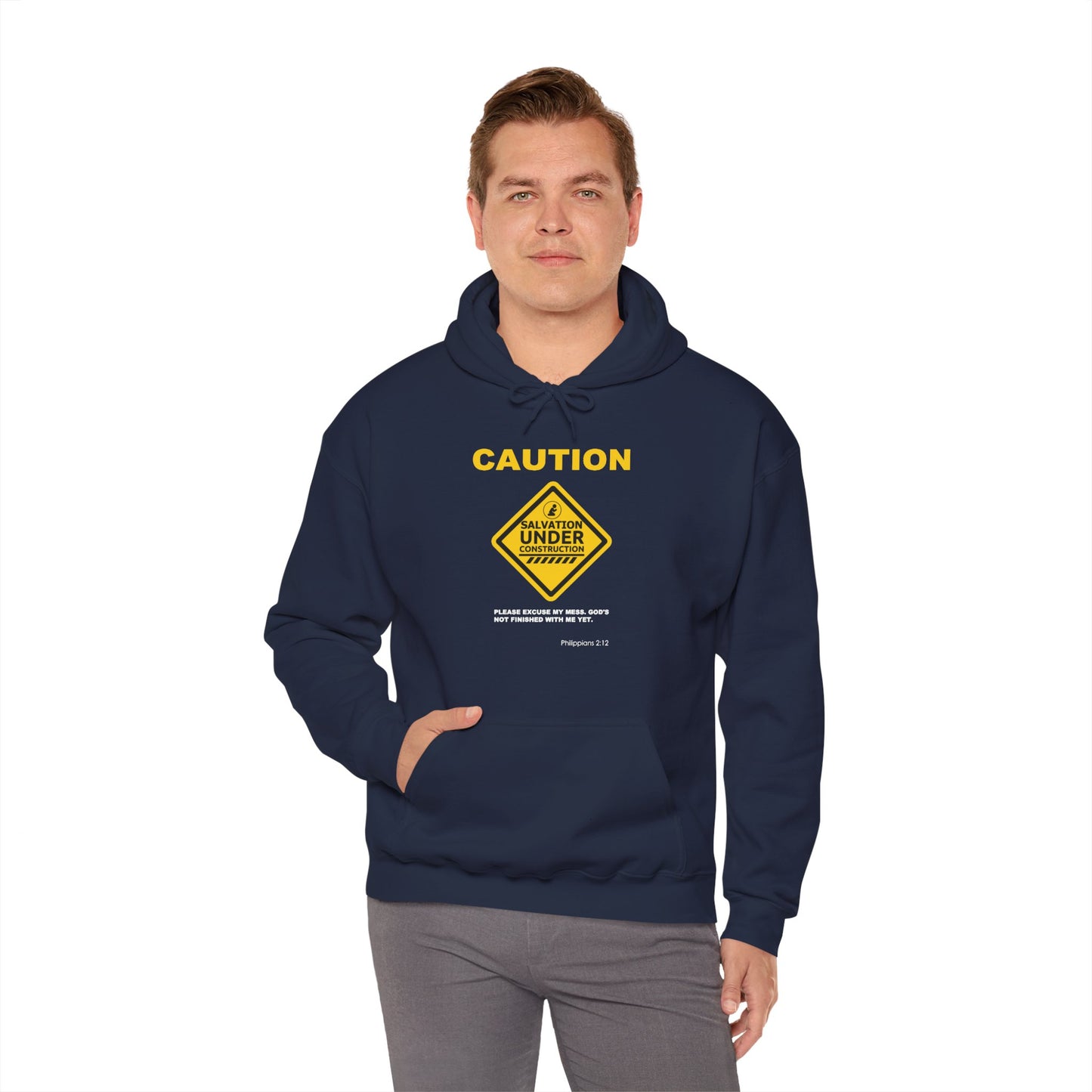 "Caution Salvation Under Construction" Graphic Pullover Hoodie