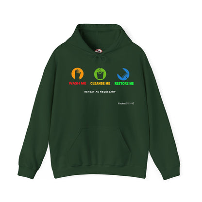 "Wash, Cleanse, Restore" Inspirational Faith-Based Hoodie