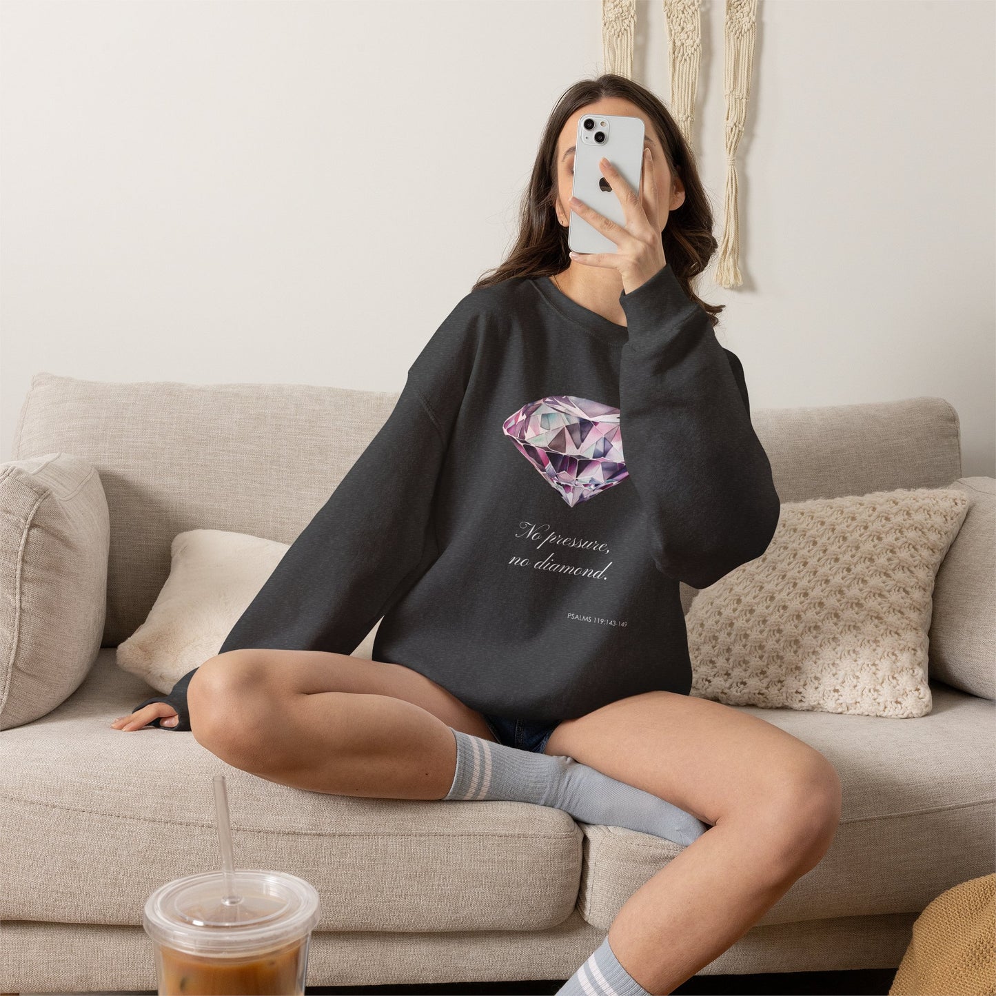 "No Pressure, No Diamond" Inspirational Crewneck Sweatshirt