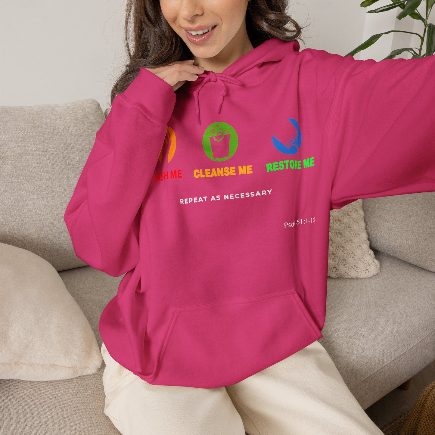 "Wash, Cleanse, Restore" Inspirational Faith-Based Hoodie