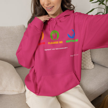 "Wash, Cleanse, Restore" Inspirational Faith-Based Hoodie
