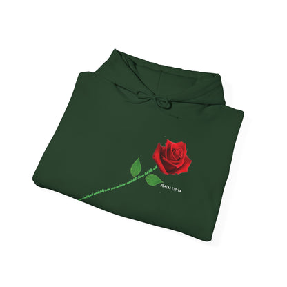 "Fearfully and Wonderfully Made" Rose Graphic Pullover Hoodie