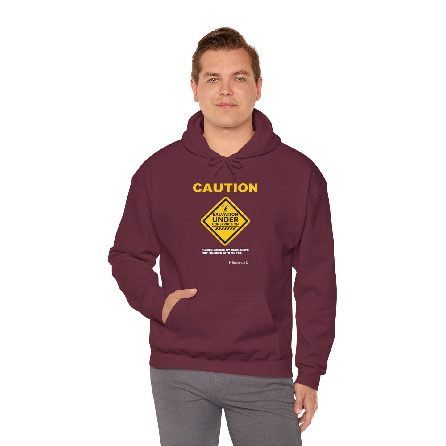"Caution Salvation Under Construction" Graphic Pullover Hoodie