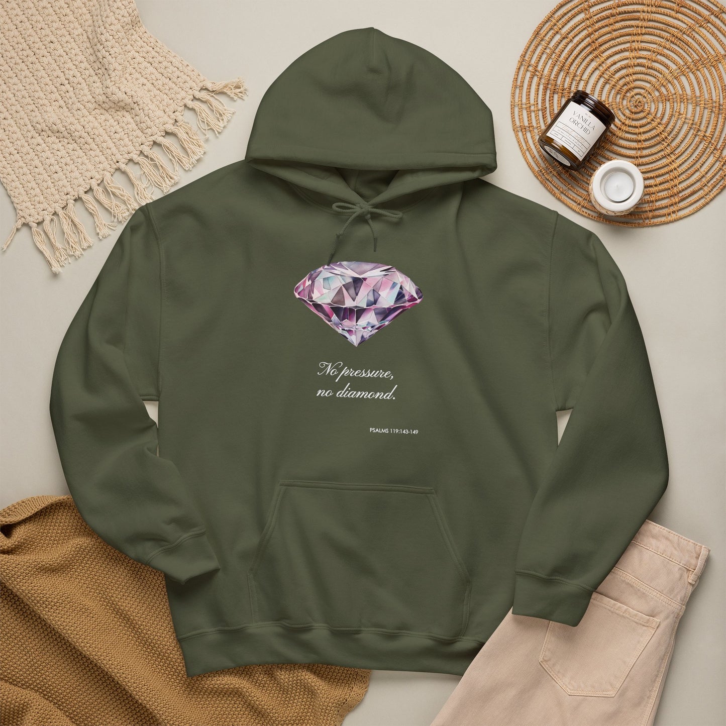 "No pressure, no Diamond" Inspirational Graphic Pullover Hoodie