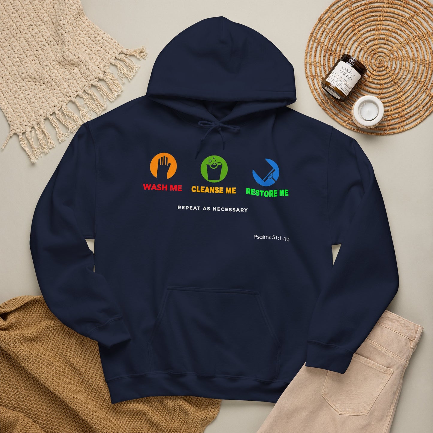 "Wash, Cleanse, Restore" Inspirational Faith-Based Hoodie