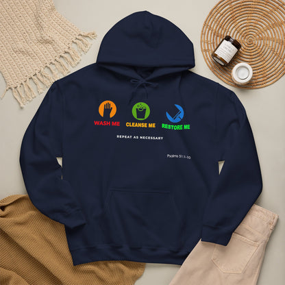 "Wash, Cleanse, Restore" Inspirational Faith-Based Hoodie