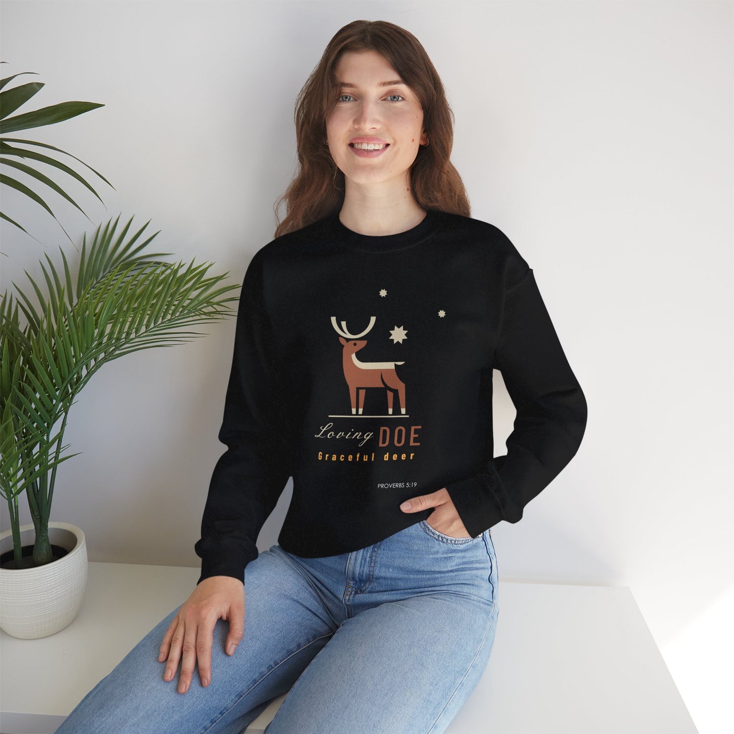 "Loving Doe Graceful Deer" Women's Inspirational Crewneck Sweatshirt